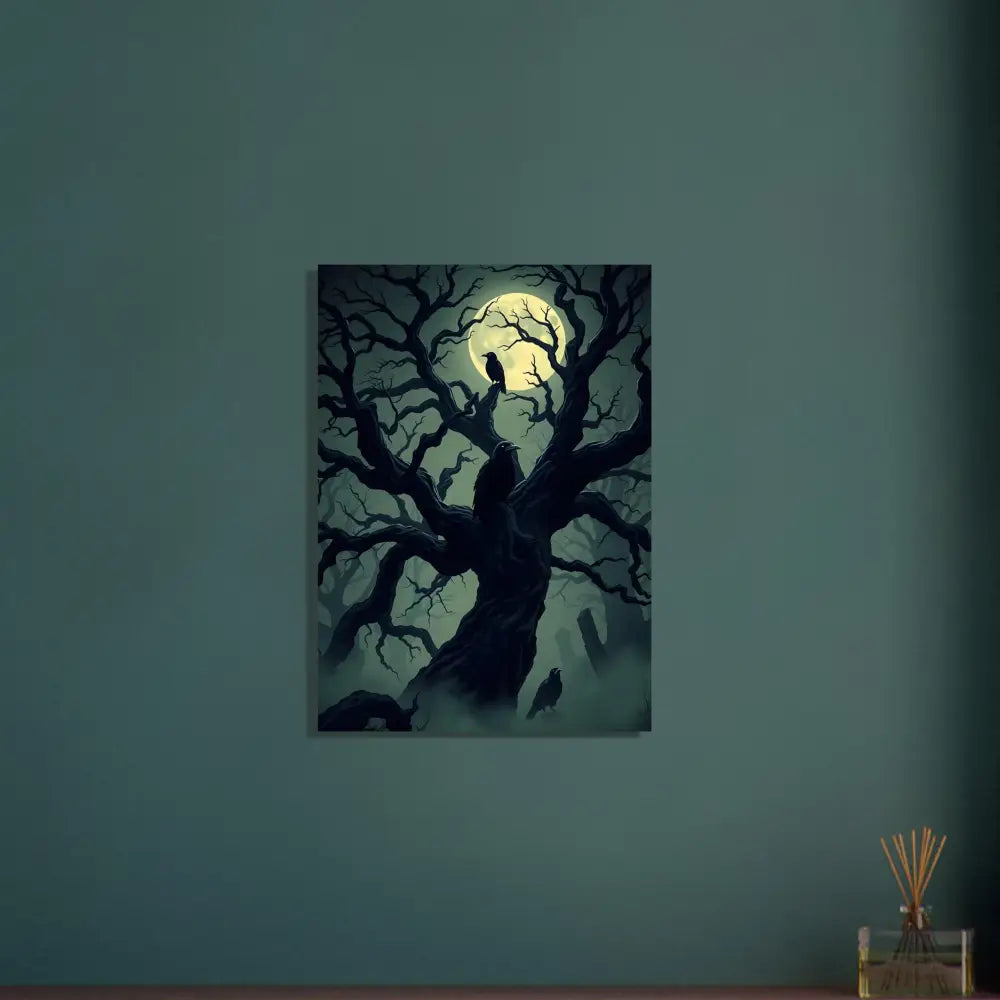 Spooky tree with crows under a full moon in Fine Art Poster Watcher of the Crooked Moon