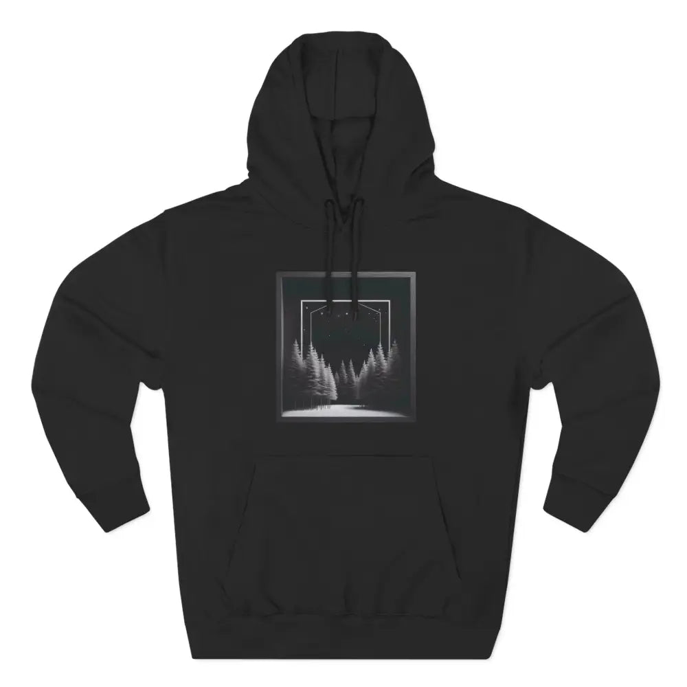 Black forest design cozy fleece hoodie with kangaroo pouch pocket perfect for outdoor lovers