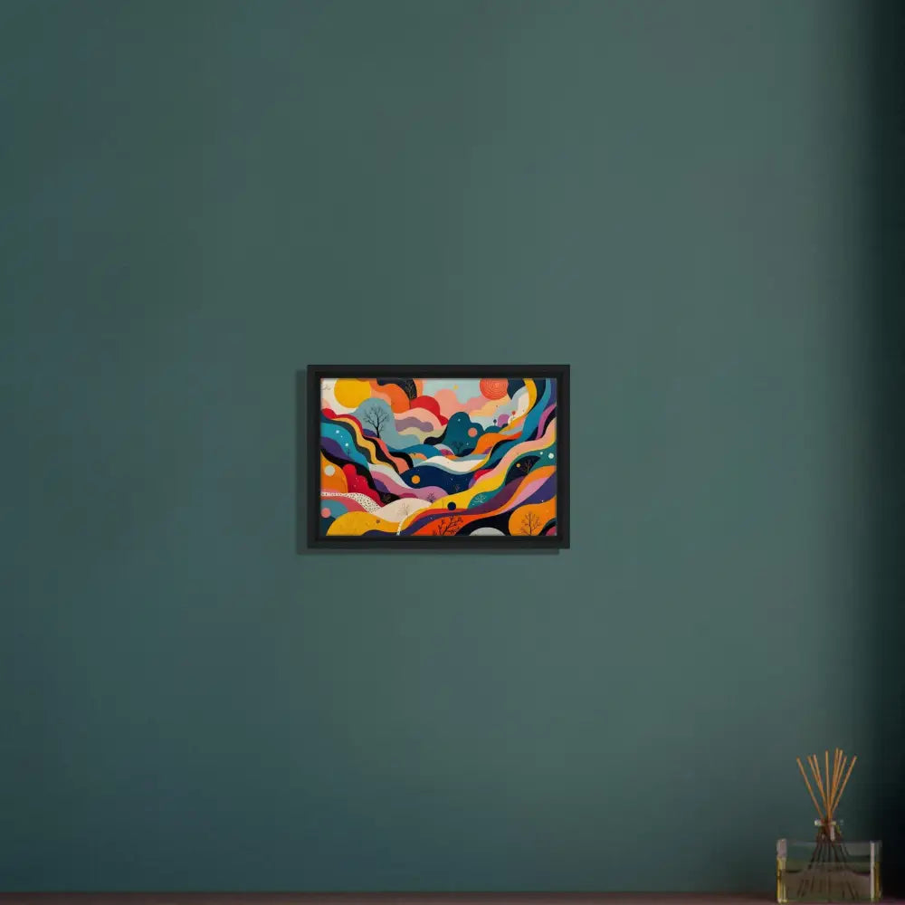 Framed abstract psychedelic landscape painting for wall decor in PixiOnyx Canvas art