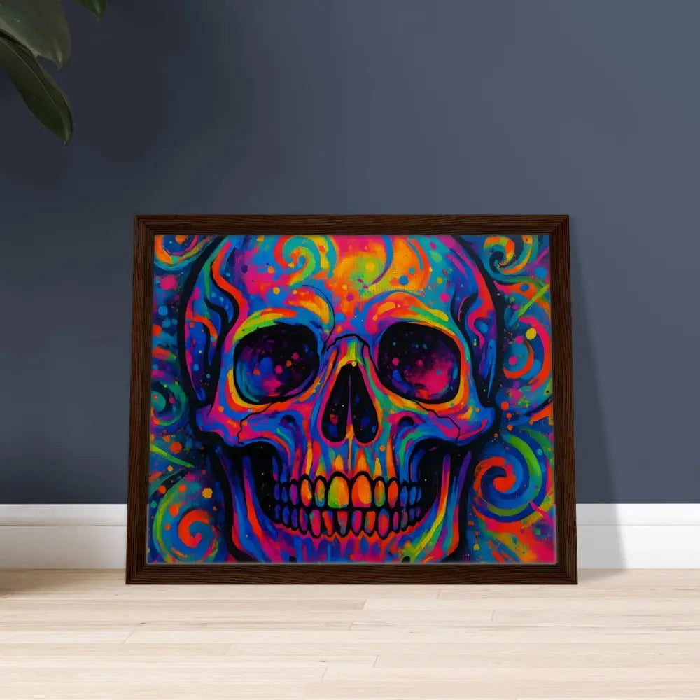 Framed colorful psychedelic skull art on canvas in PixiOnyx Urban Art Luxe collection