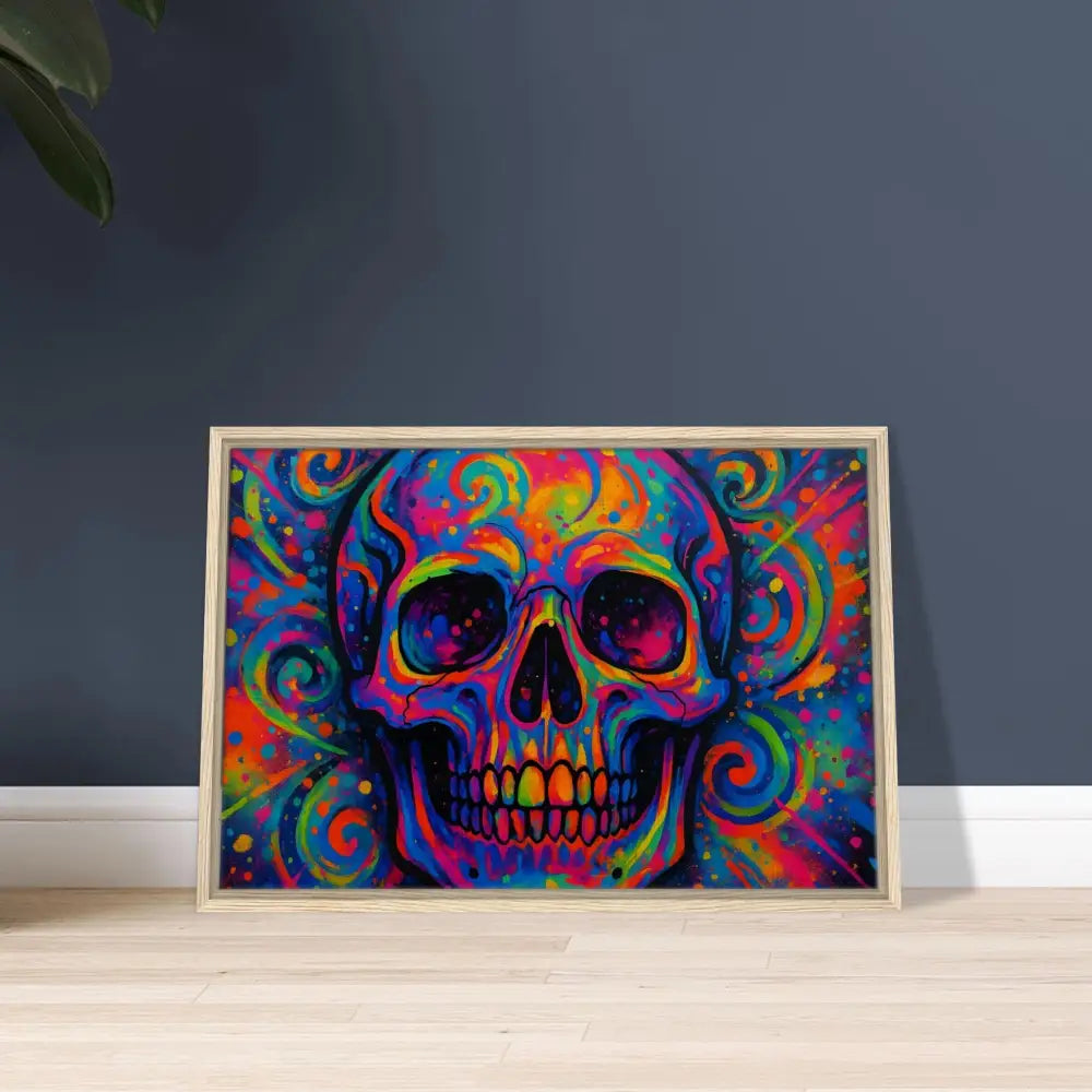 Framed colorful skull art on canvas from PixiOnyx Urban Art Luxe Psychedelic Skull Eruption