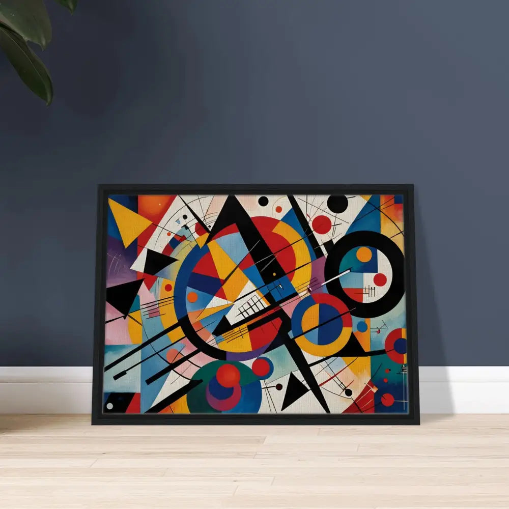 Framed abstract geometric painting on canvas from PixiOnyx Rhythmic Geometry collection