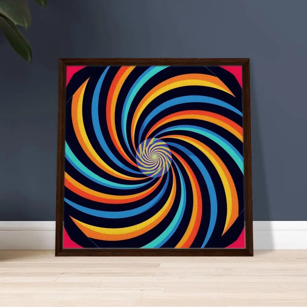 Framed psychedelic spiral artwork on PixiOnyx Luxe Geometry Canvas print