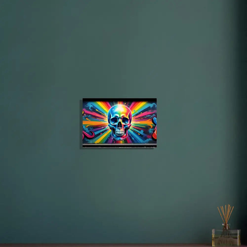 Colorful skull artwork framed as Chromadelic Skullburst Poster Rainbow Graffiti Skull Art