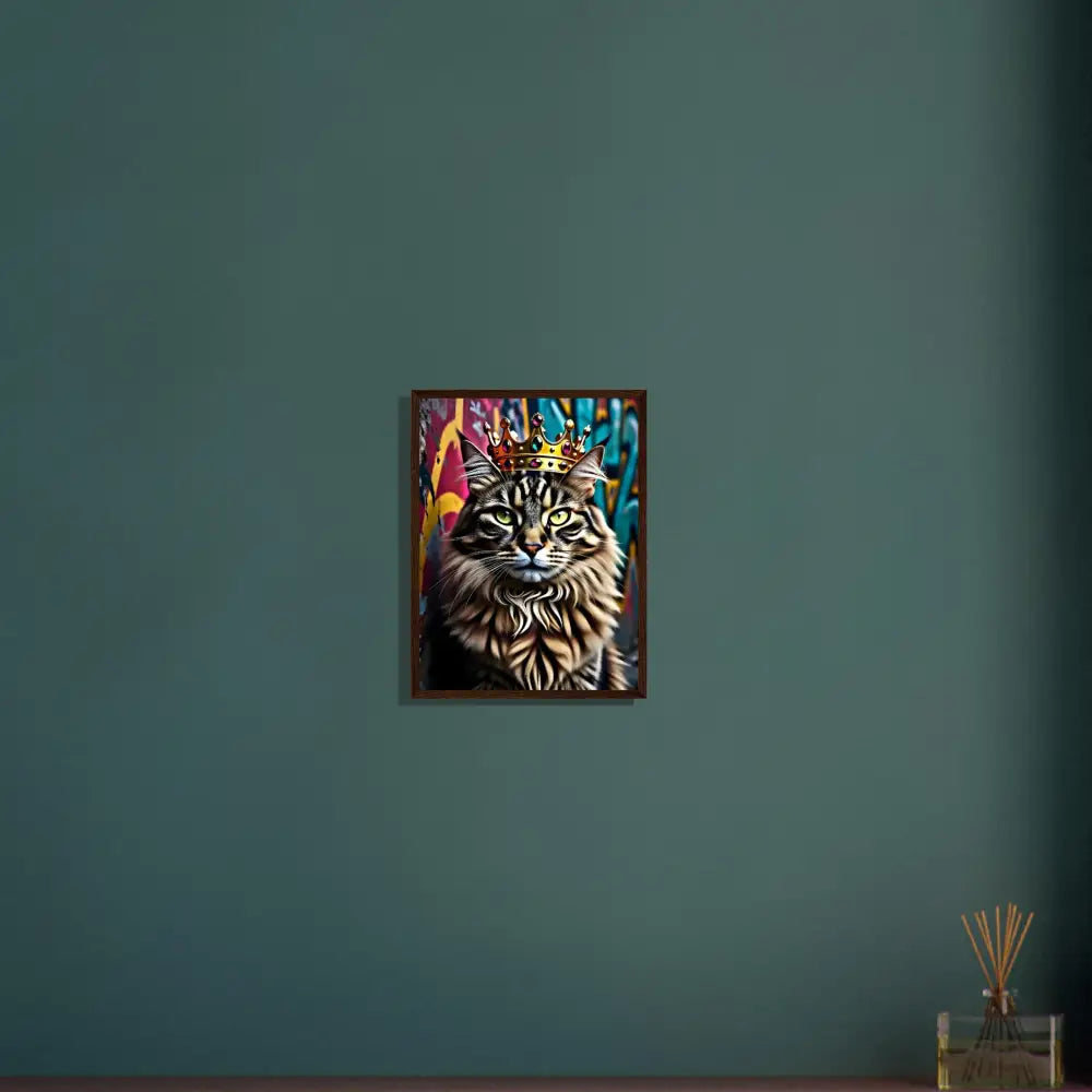 Framed cat portrait with crown from PixiOnyx Urban Royal Cat Print collection