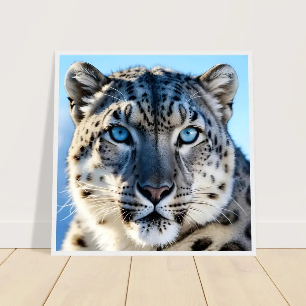 Framed Snow Leopard Portrait Glacier Gaze art print in PixiOnyx matte finish