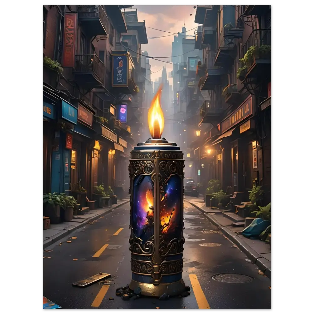 Ornate candle with cosmic imagery from Galactic Flame Fine Art Poster by PixiOnyx
