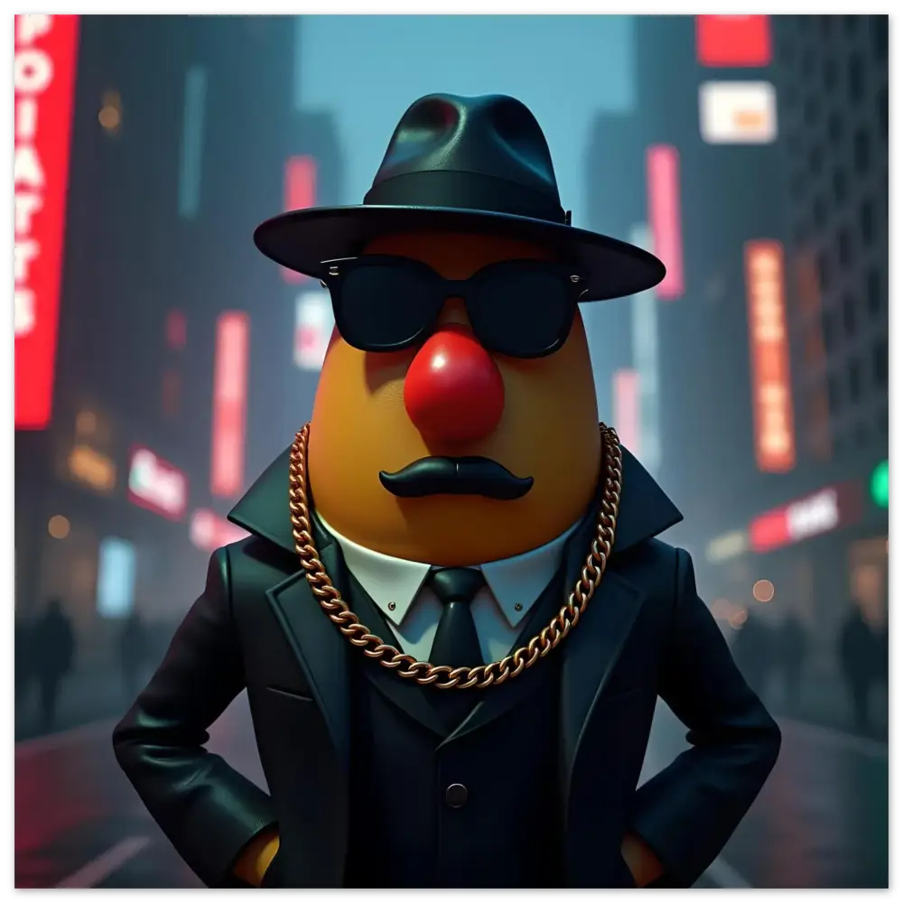 Gangster Mr. Potato Head aluminum wall print from PixiOnyx for edgy home decor