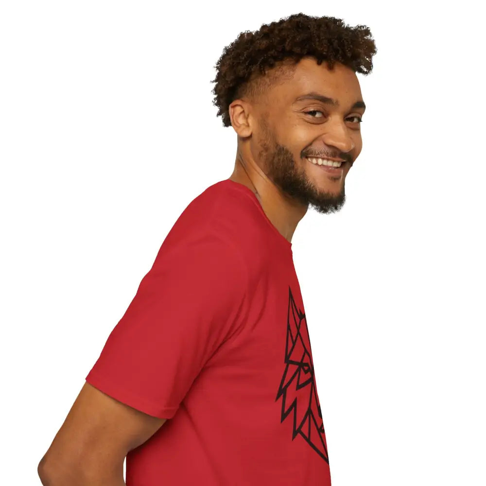 Men’s short-sleeve red geometric wolf graphic softstyle tee wolf t shirt for animal lovers