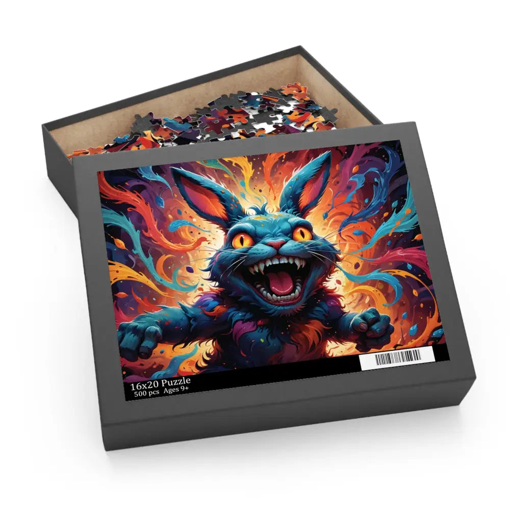Colorful rabbit puzzle in box for Inferno Giggle Jigsaw Puzzle Psycho Cottontail Quartet PixiOnyx Chaotic Game Night Edition