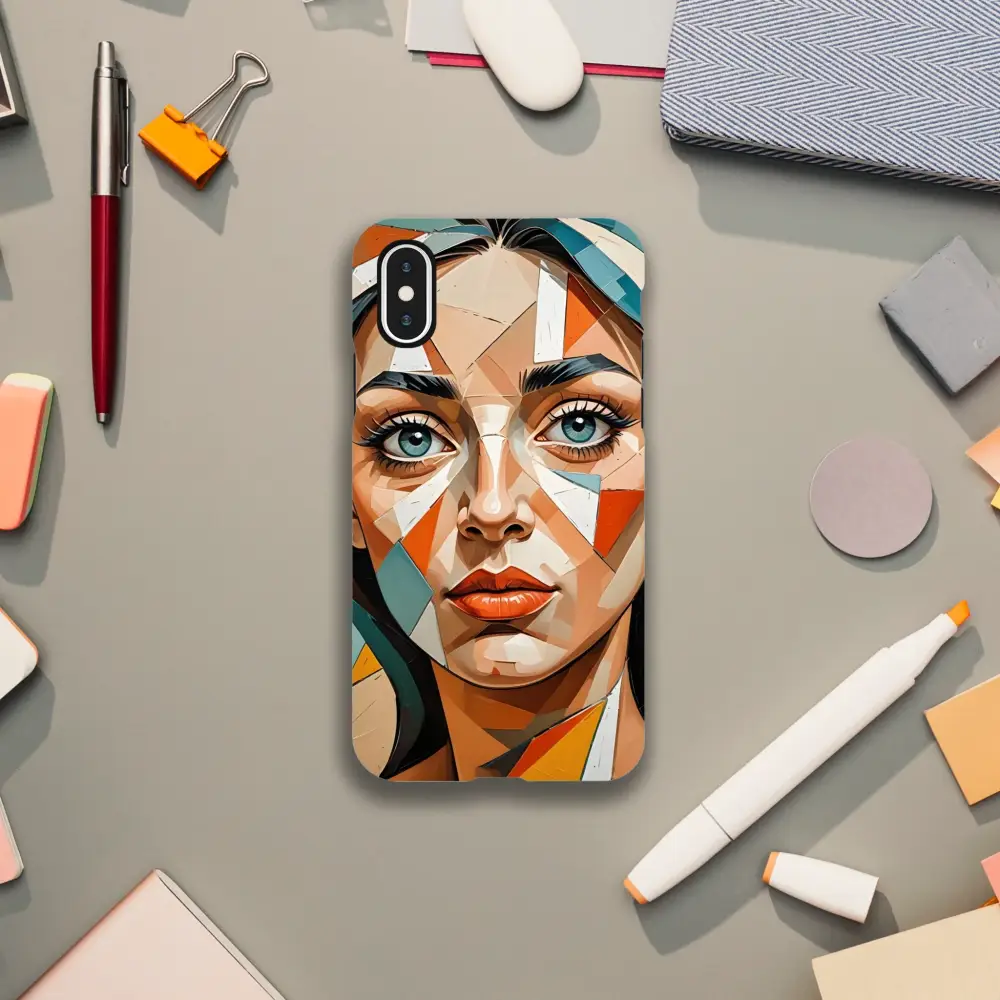 IPhone Tough Case Prismatic Portrait with geometric woman’s face design by PixiOnyx