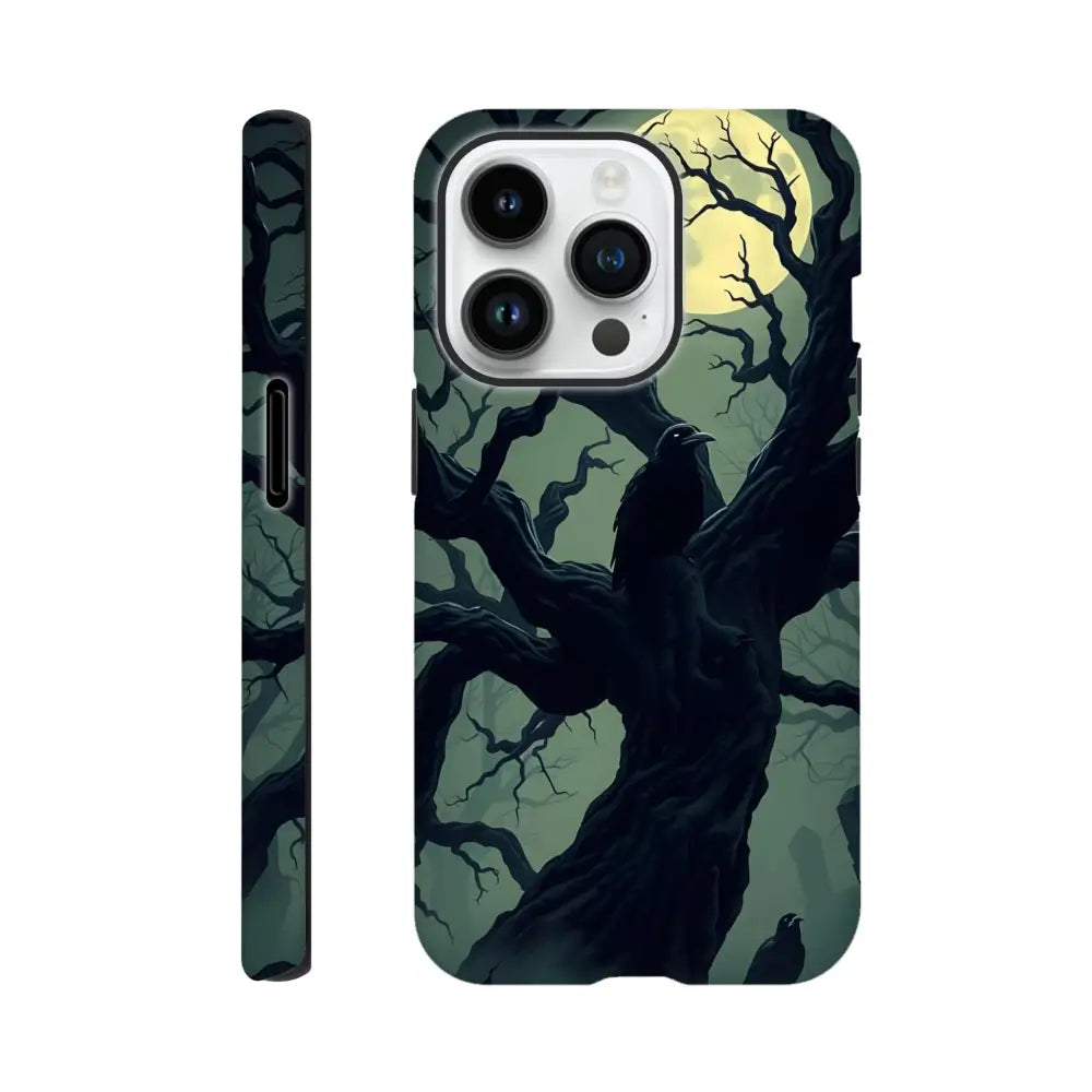 Phone case featuring a spooky tree design for iPhone - Watcher of the Crooked Moon PixiOnyx Gothic Guard Edition