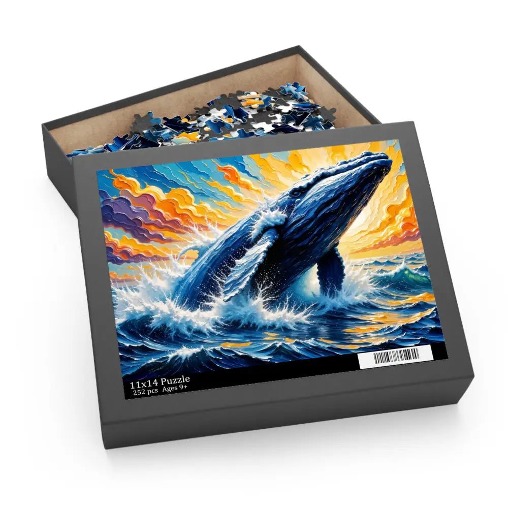 Jigsaw Puzzle Ocean King featuring a cosmic marine marvel bursting with a breaching whale against a vibrant sky