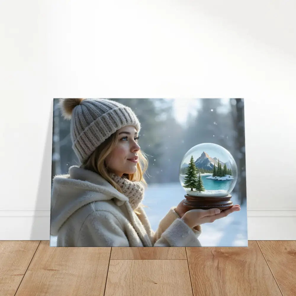 Winter scene canvas print featuring a winter girl, perfect surreal wall art for winter decor