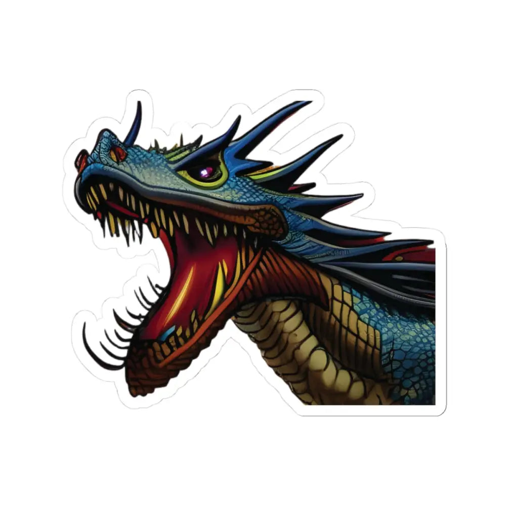 Roaring blue dragon kiss-cut sticker from PixiOnyx Fantasy Flame Decal collection