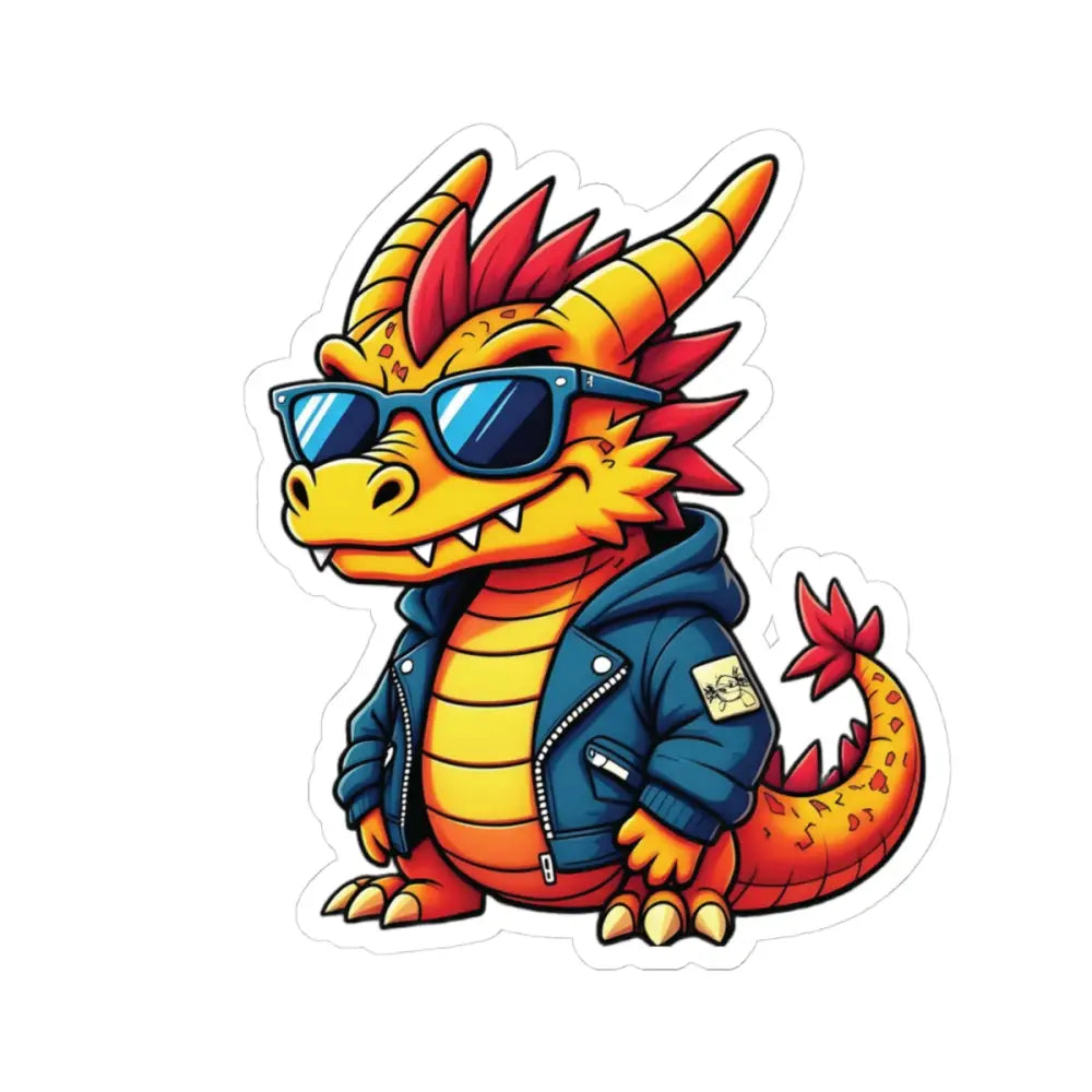 Cartoon dragon sticker wearing sunglasses and jacket for Kiss-Cut Sticker Groove Dragon
