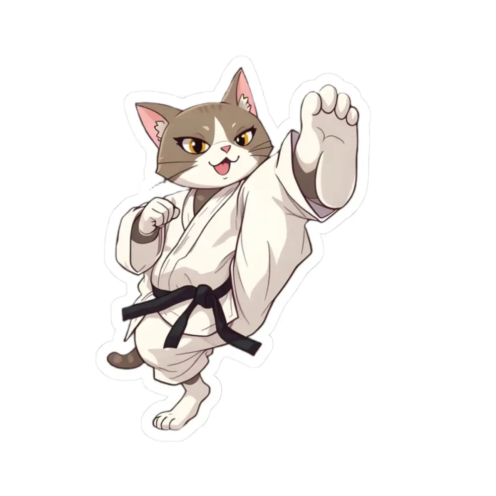 Cartoon cat in karate gi sticker from PixiOnyx Combat Whiskers Series