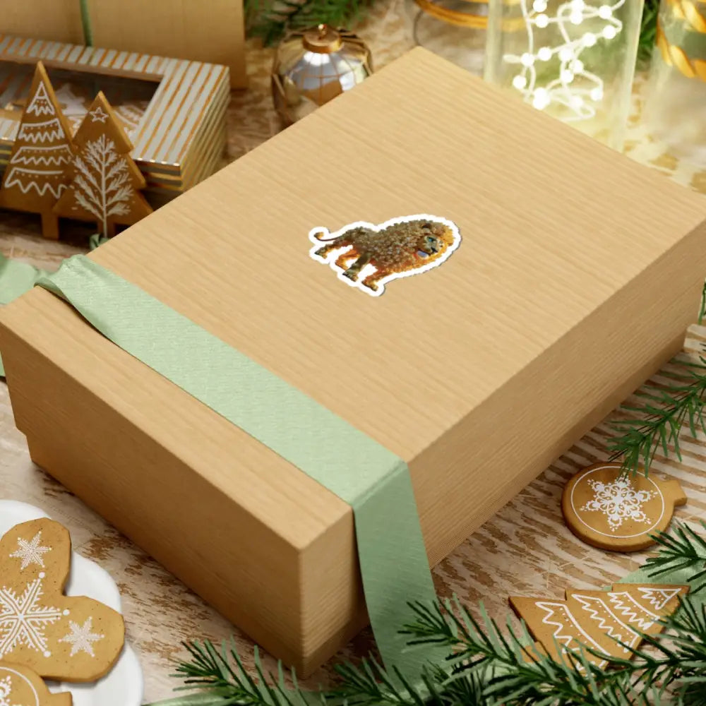 Gift box with Lion sticker from Kiss-Cut Sticker Popcorn Lion PixiOnyx SnackBeasts Series