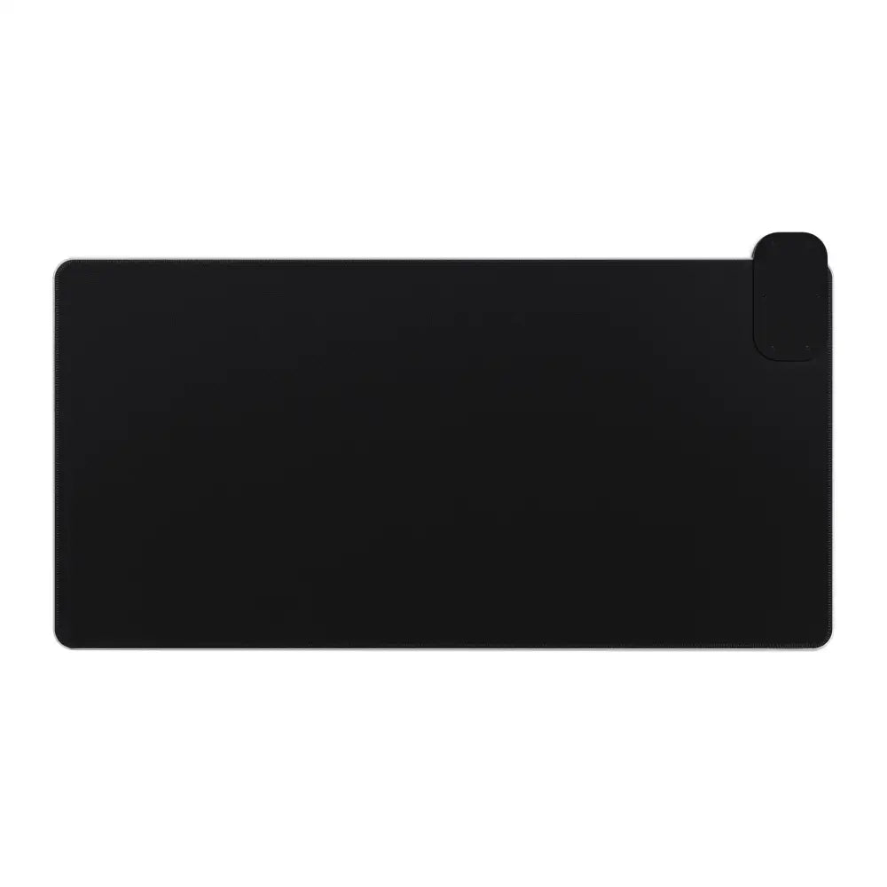 Black rectangular desk mat for gaming with RGB lighting and wireless charging in Mushroom Valley Mindwalk design
