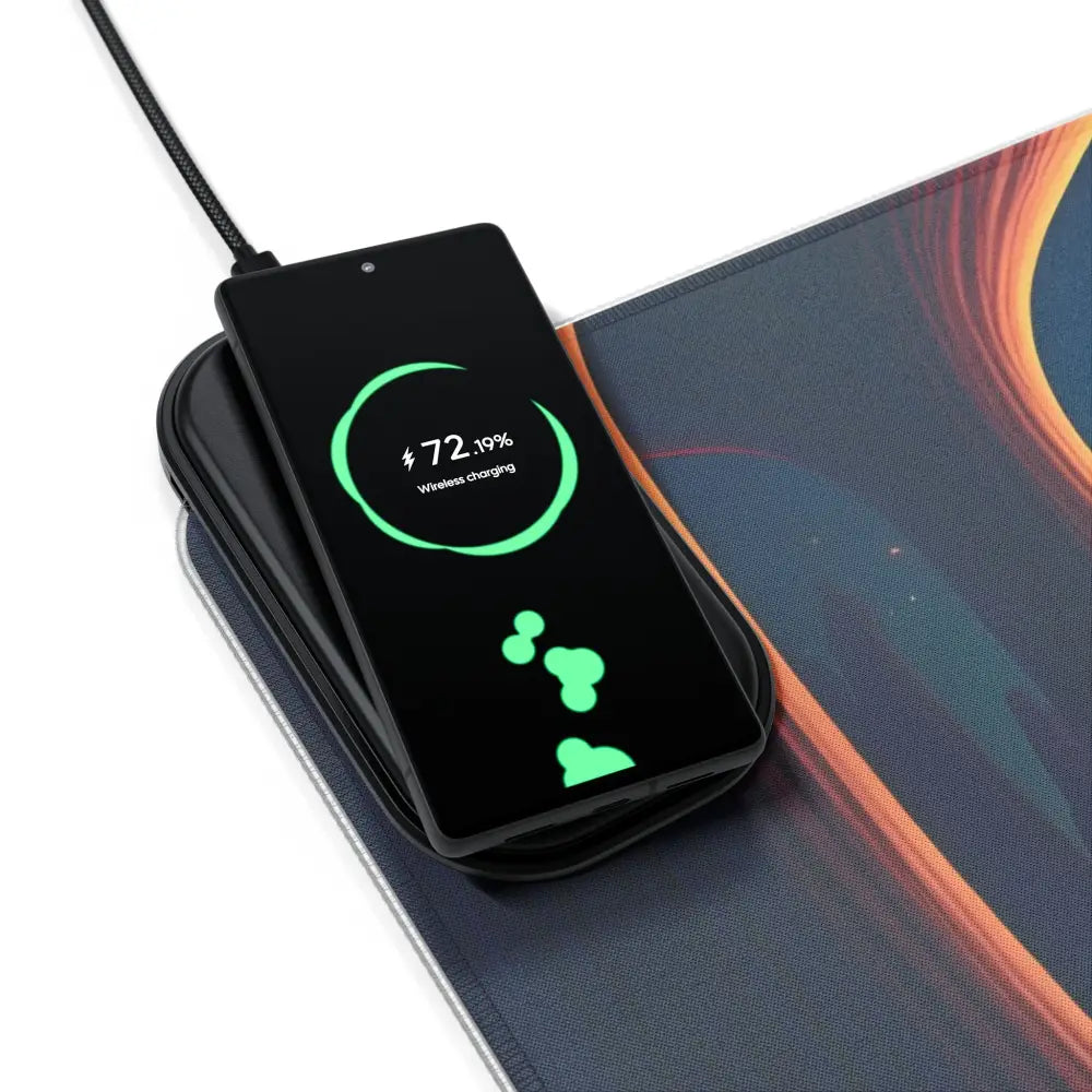 Wireless charging smartphone on LED Gaming Mouse Pad Mushroom Valley Mindwalk by PixiOnyx