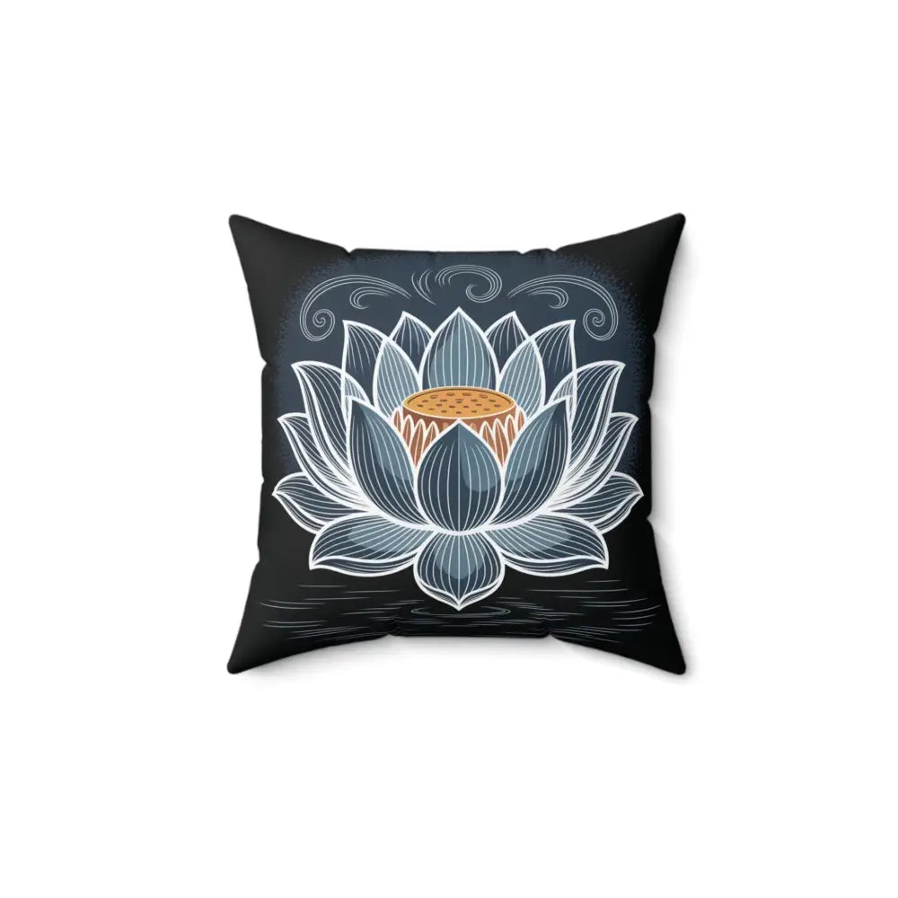 Black pillow cover with double-sided print of blue and white lotus flower, spun polyester decor