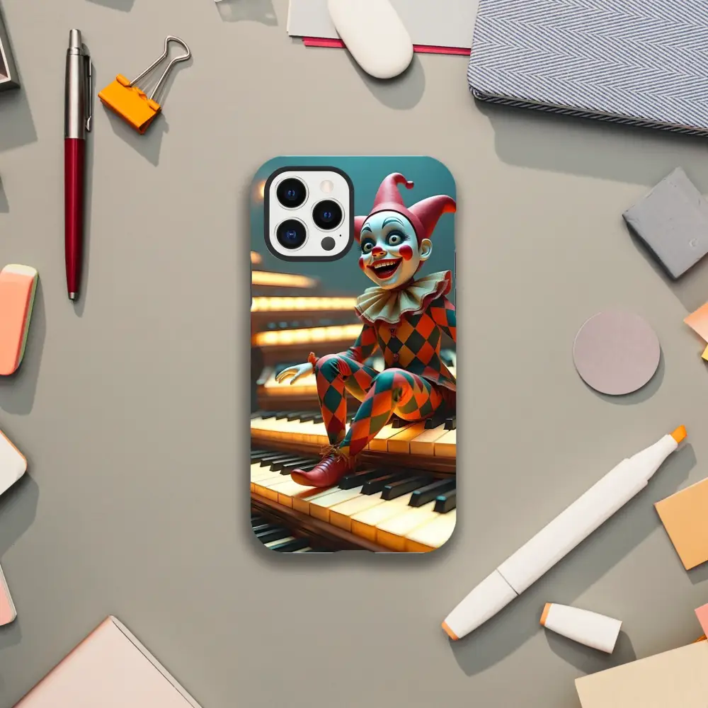 Clown-themed phone case for iPhone with puppet design from Marionette iPhone Case PixiOnyx
