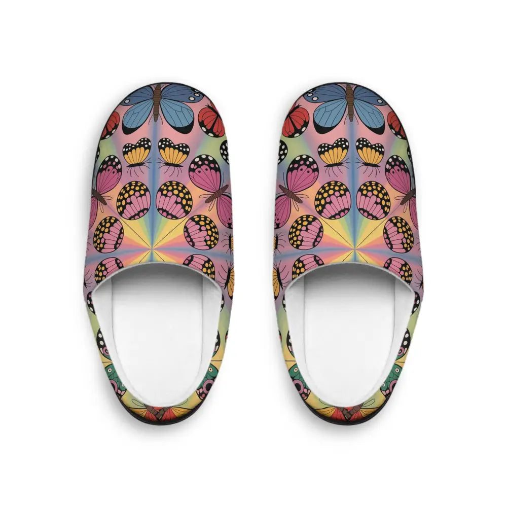 Men’s indoor slippers with vivid butterfly symmetries and kaleidoscope flight design