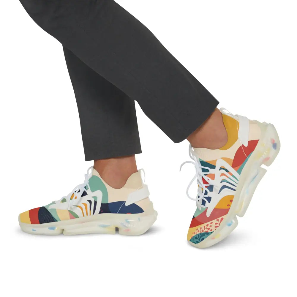 Colorful patterned Men’s Mesh Sneakers Sunset Grove PixiOnyx Chromatic Footstep Mirage