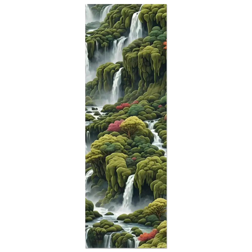 Lush mossy waterfall landscape printed on Aluminum Print by PixiOnyx