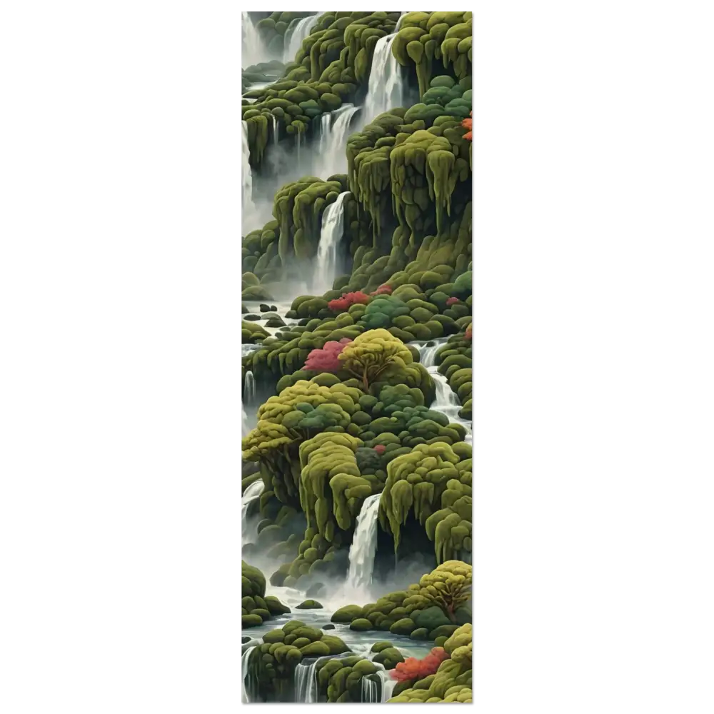 Lush cascading waterfalls featured on Moss Cascade Wood Print by PixiOnyx