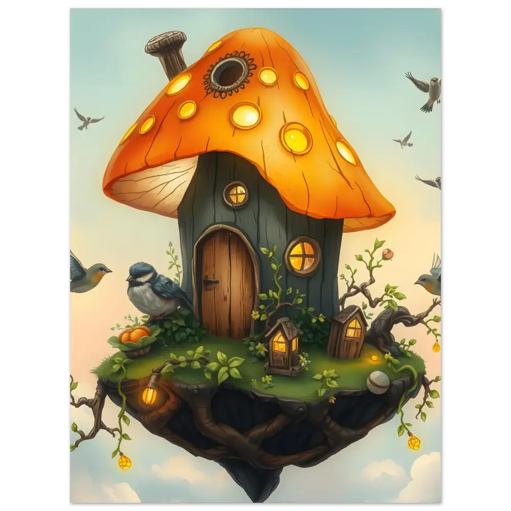 Whimsical mushroom house on floating island Aluminum Print Mushroom Skyhouse PixiOnyx Gloss