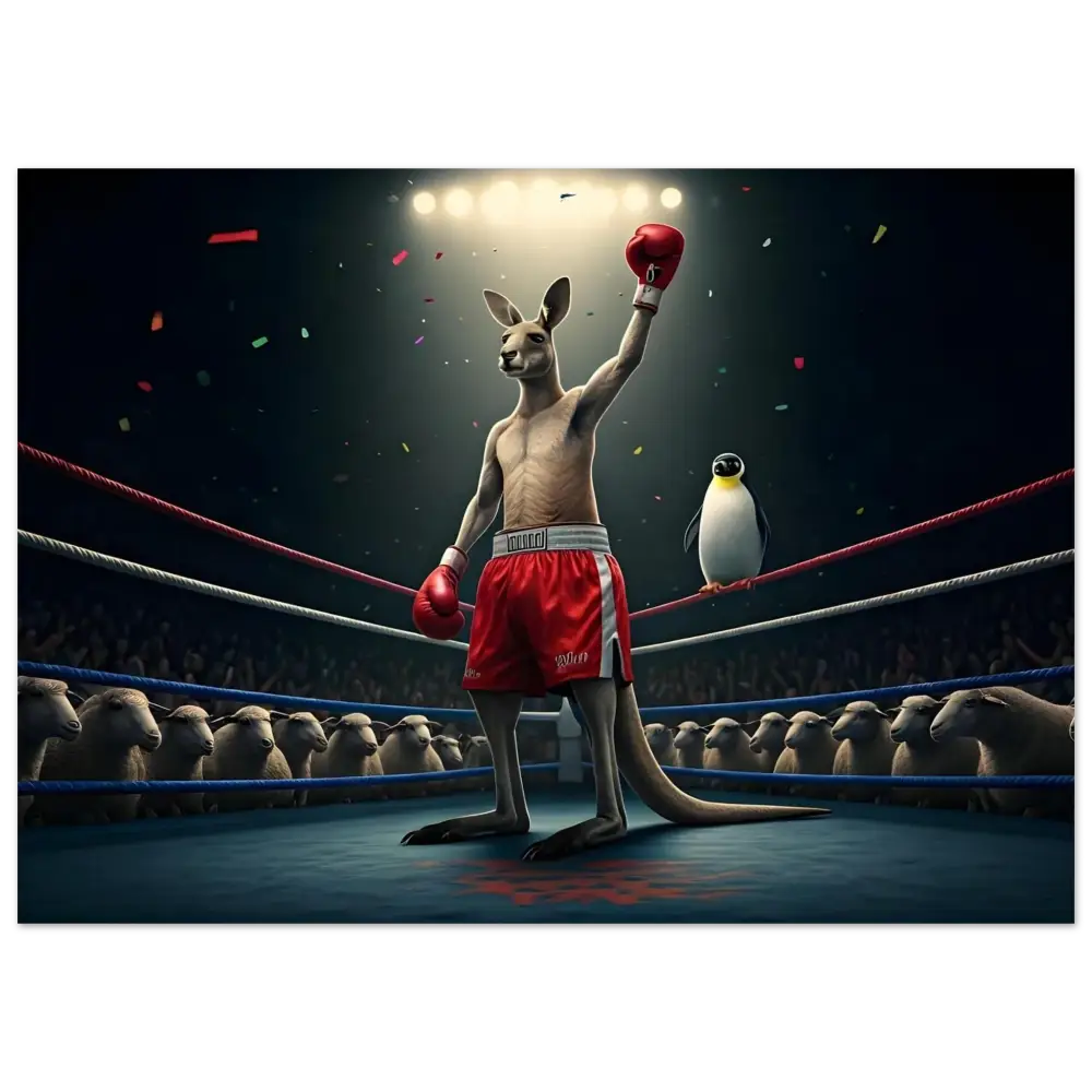 Victorious boxing kangaroo aluminum print on PixiOnyx Glossed Knockout Panel
