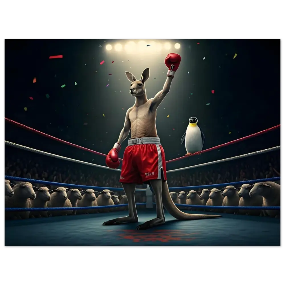 Victorious boxing kangaroo artwork from Outback Undisputed Fine Art Poster by PixiOnyx