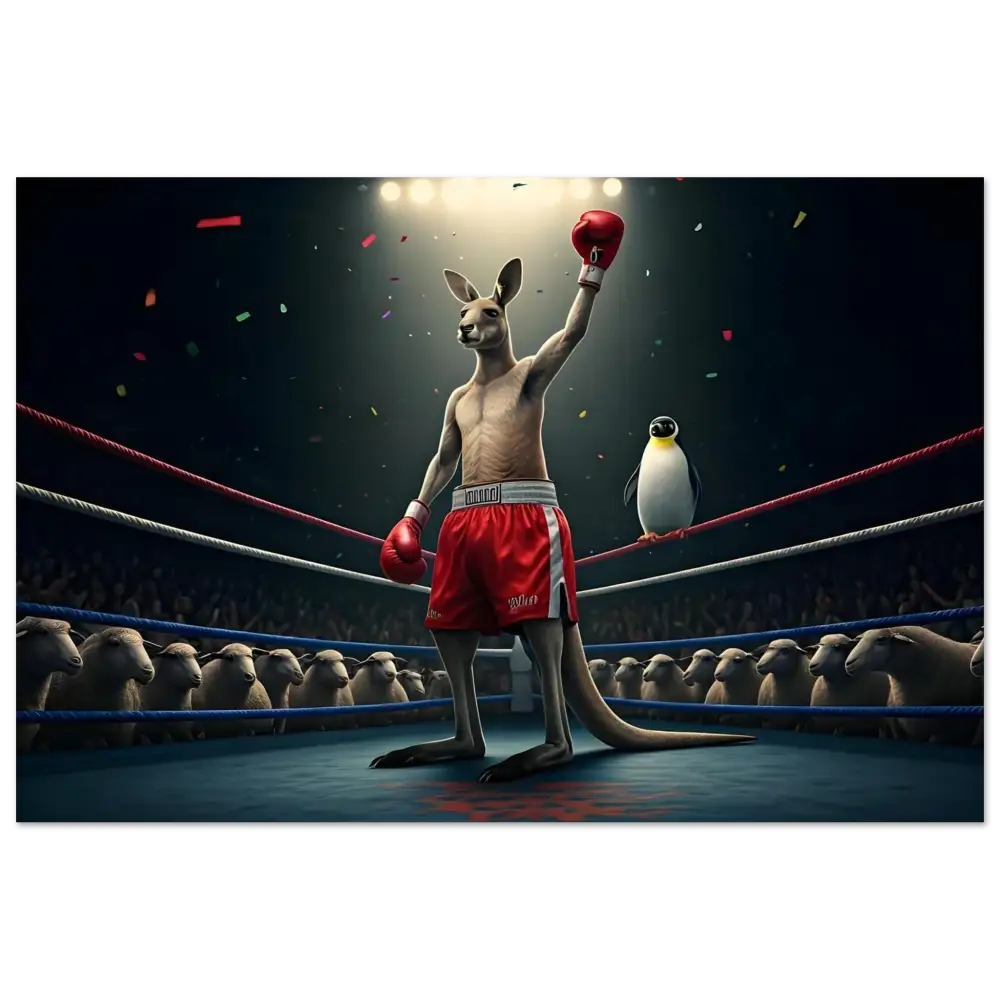 Victorious boxing kangaroo fine art poster from PixiOnyx Ringside Spectacle