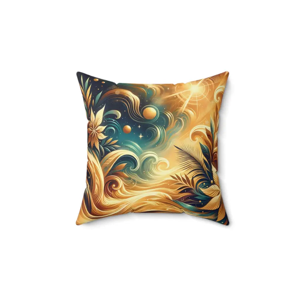 Square decorative pillow with abstract celestial and floral design from PixiOnyx Nebula Bloom Cascade