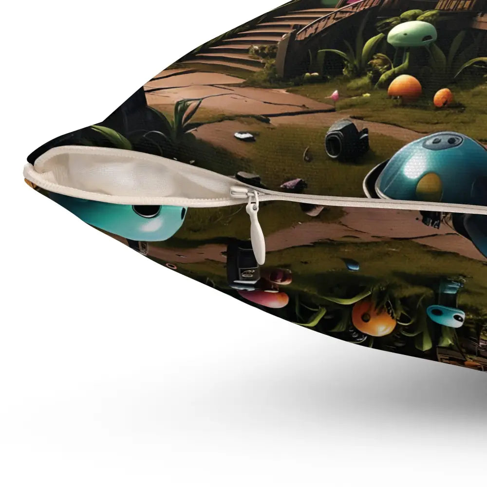 Zippered pillow featuring whimsical landscape design from PixiOnyx Psychedelic Forest Cushion