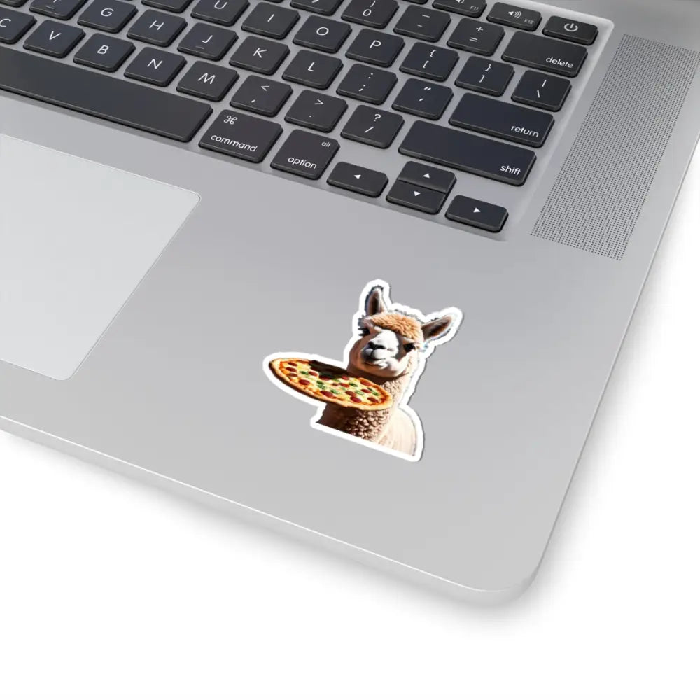 Alpaca holding pizza sticker for Pizza Courier Llama vinyl decal product