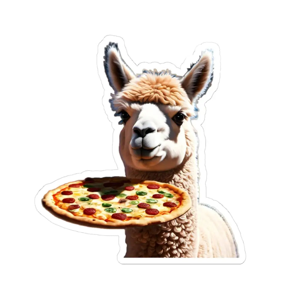 Alpaca holding pizza on PixiOnyx Vinyl Decal for Pizza Courier Llama sticker