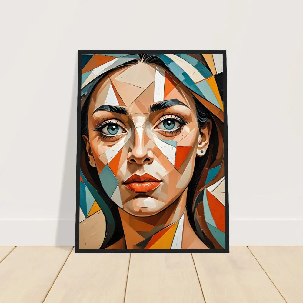 Framed geometric portrait of a woman on Premium Matte Paper Wooden Frame PixiOnyx