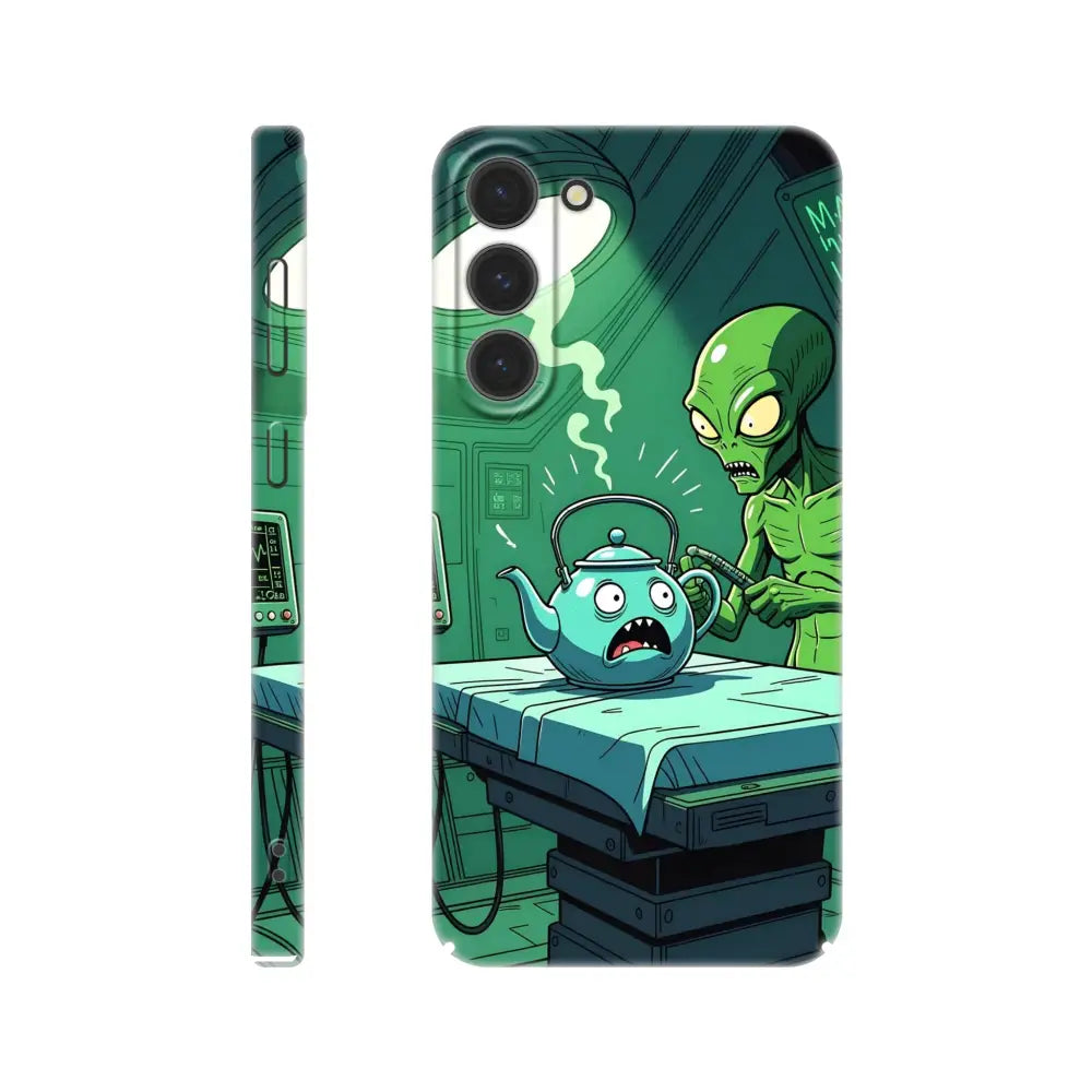 Alien-themed phone case for Samsung Galaxy featuring comic alien abduction design