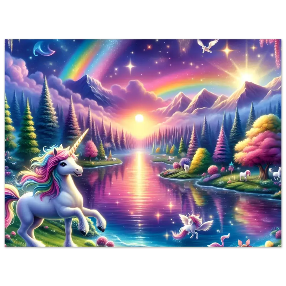 Magical Unicorn Landscape Fine Art Poster Rainbow Unicorn Forest PixiOnyx Exclusive