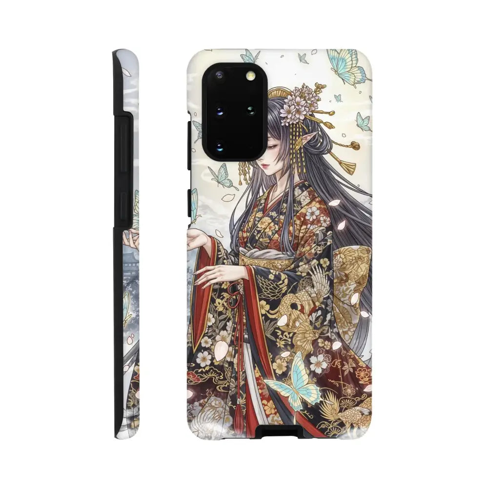 Samsung Tough Case featuring anime-style woman in kimono with butterflies from PixiOnyx