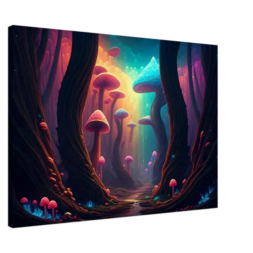 Surreal mushroom forest scene on PixiOnyx Ethereal Fungi Wrap for Shroom Bloom product