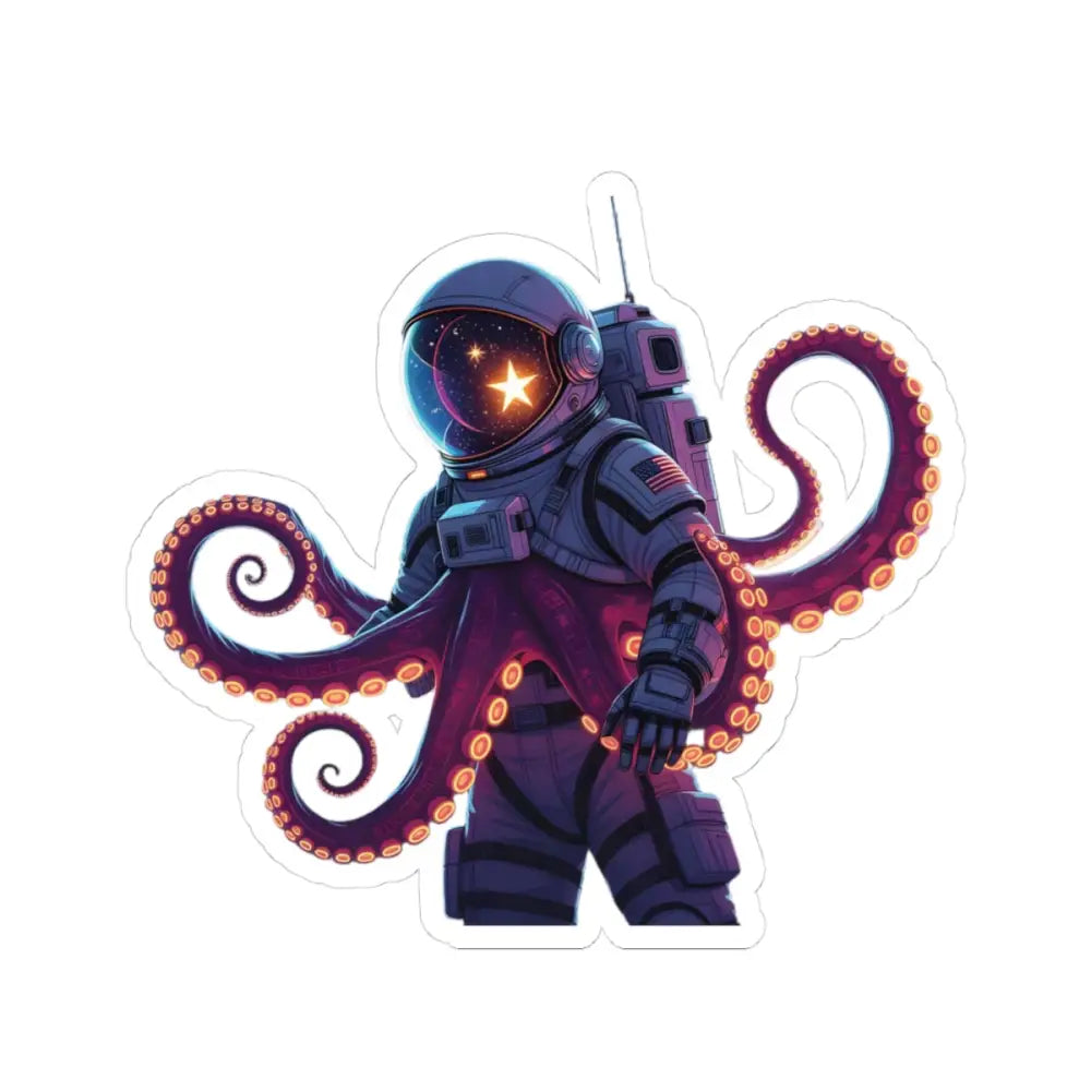 Astronaut octopus sticker on a space-themed product for sci-fi decal enthusiasts