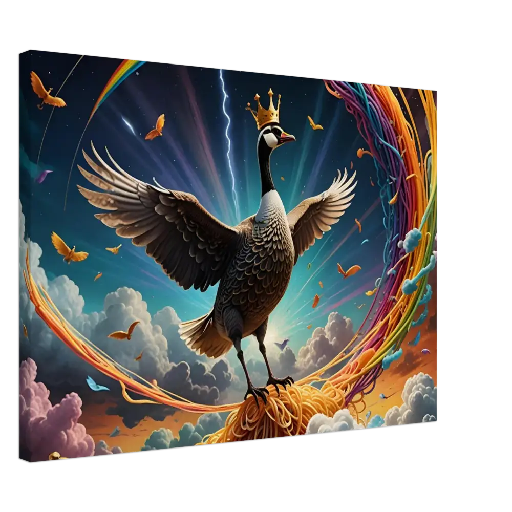 Regal Goose Wearing Crown on Surrealist Spaghetti Ascension Canvas Print