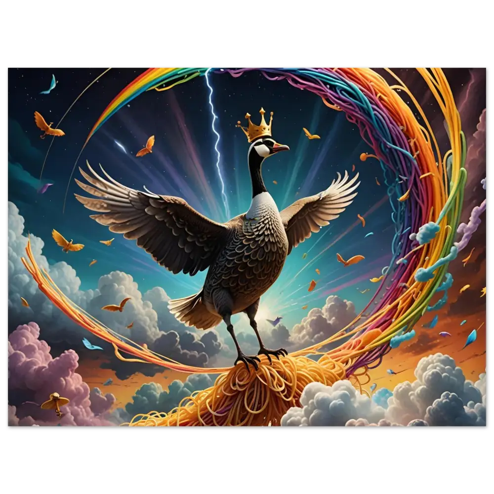 Regal Goose among Rainbow Spaghetti in PixiOnyx Divine Noodleflight Poster