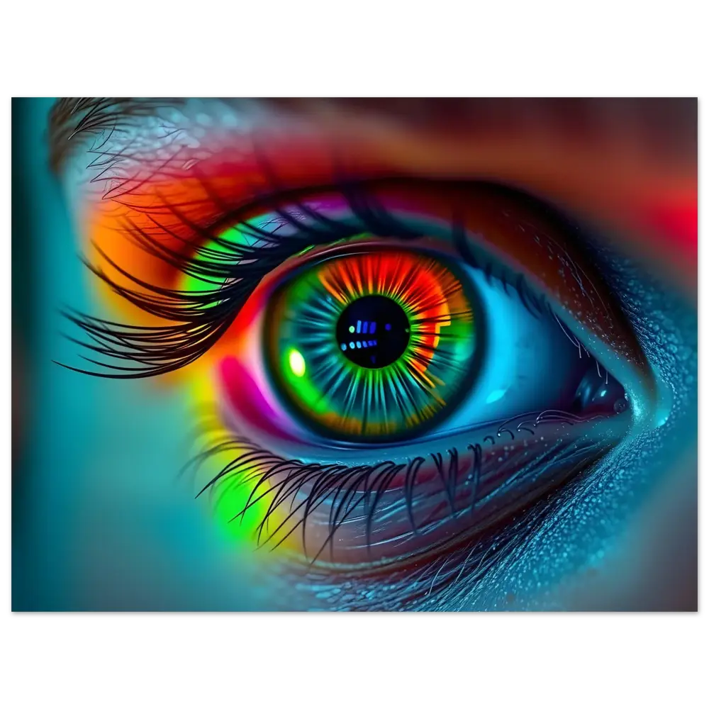 Vibrant rainbow-colored human eye Aluminum Print Spectrum Vision Mirrored PixiOnyx Gloss