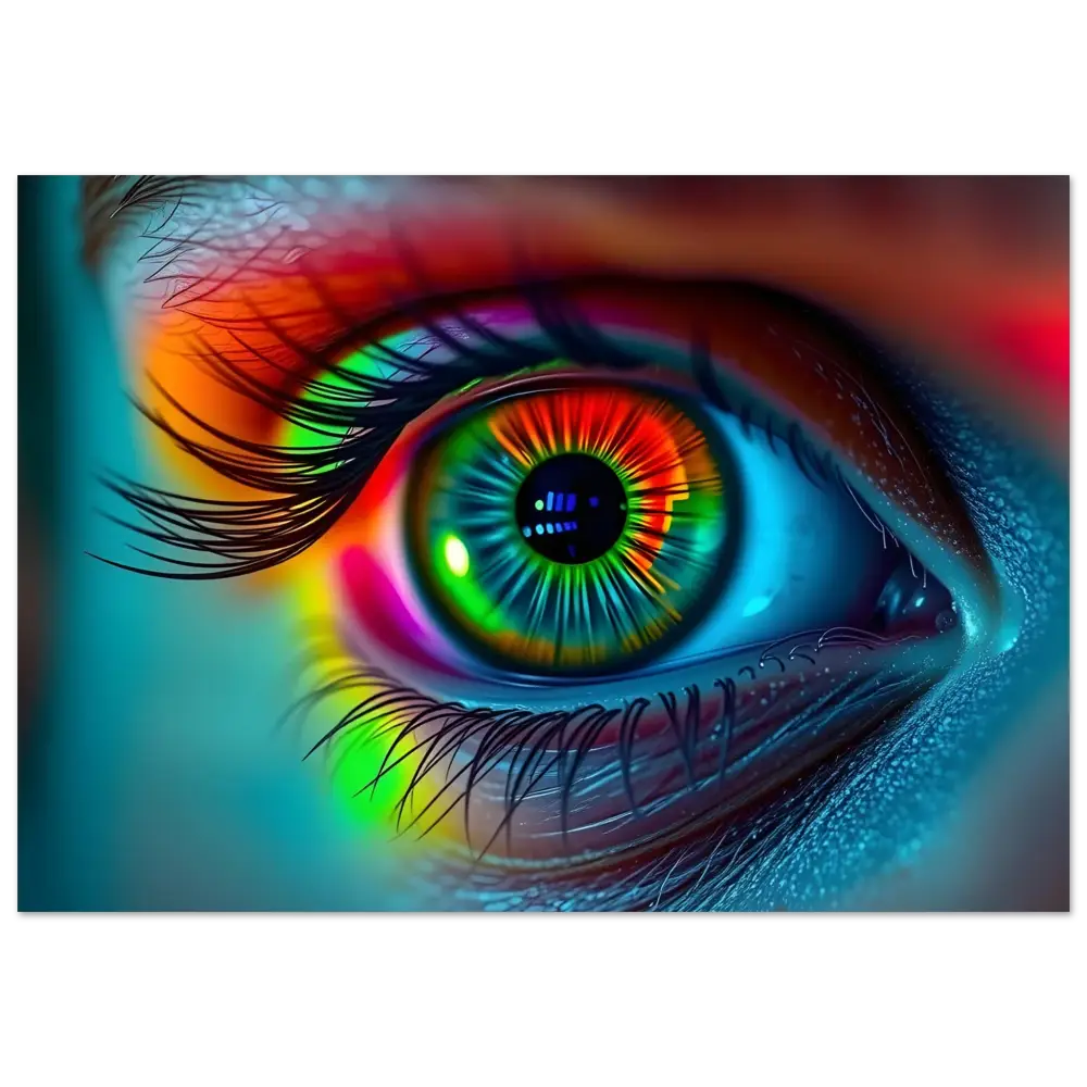 Rainbow-colored human eye on Spectrum Vision Mirrored Aluminum Print by PixiOnyx