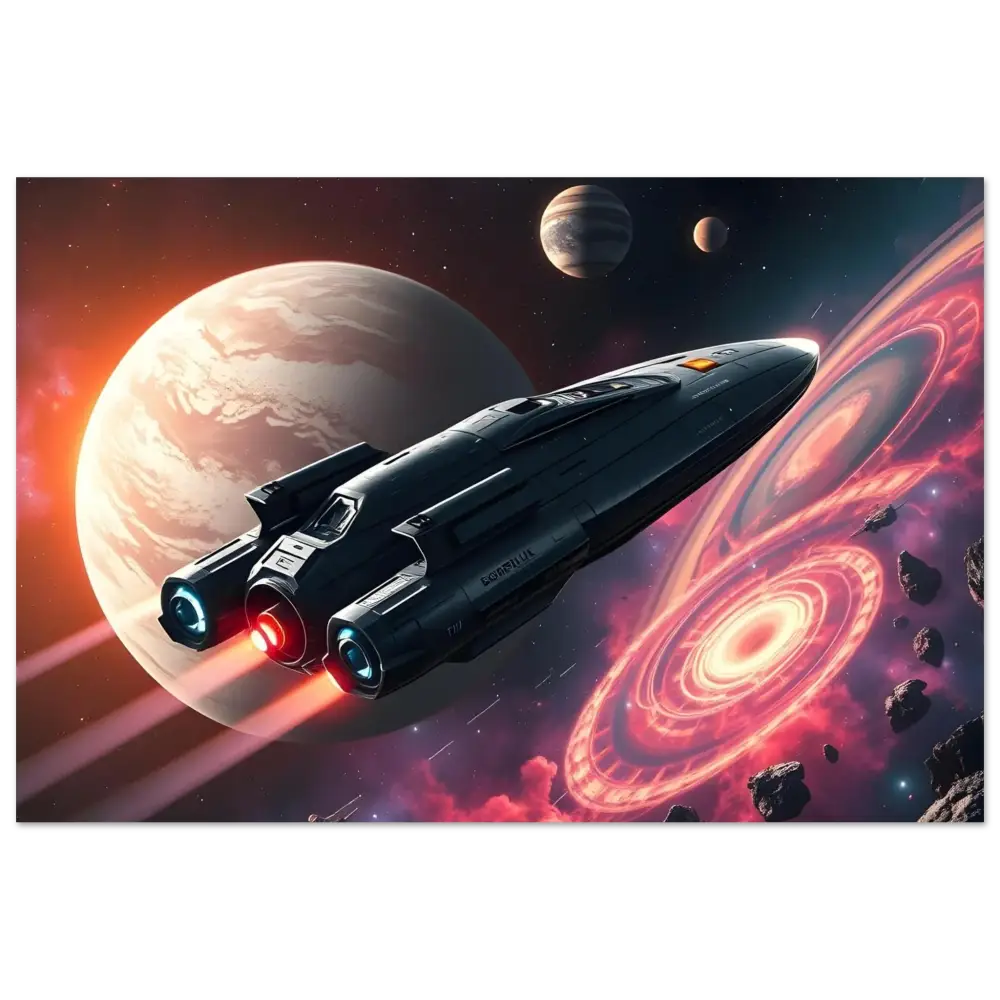 Sleek spaceship with glowing engines Aluminum Print Modern Sci-Fi Wall Art by PixiOnyx