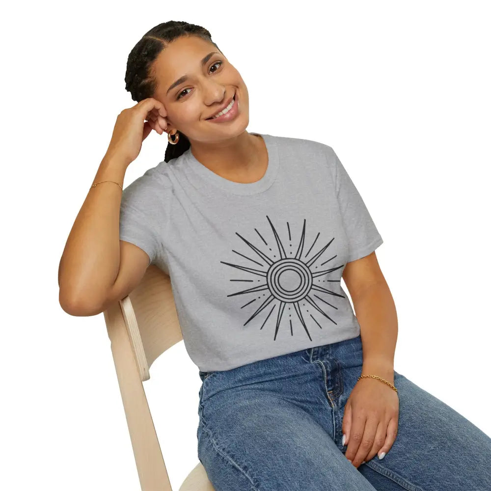 Woman in sunshine graphic unisex softstyle T-shirt with low heat care instructions